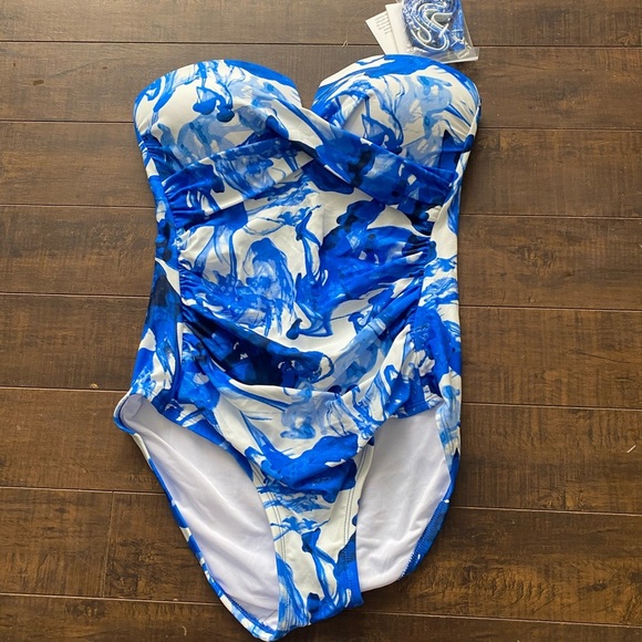 Calvin Klein blue and white one piece bathing suit - Picture 2 of 13